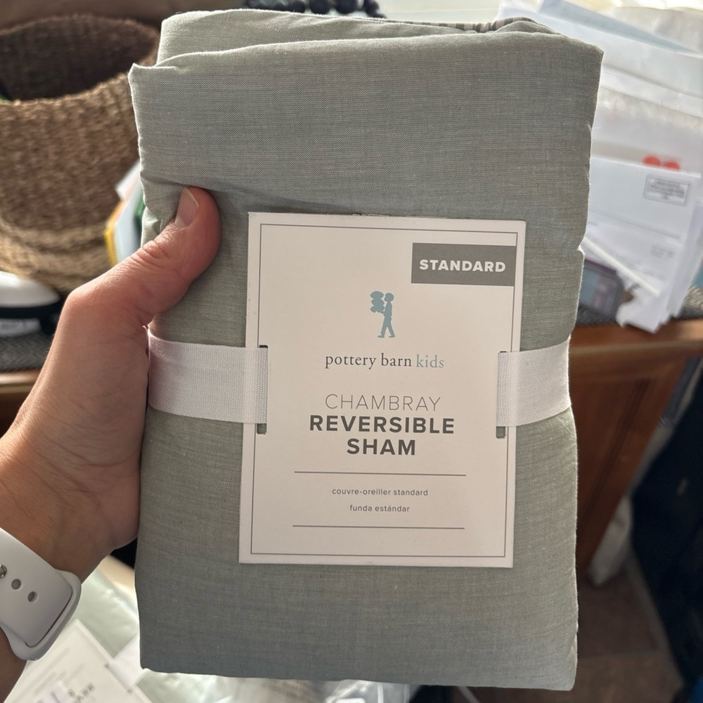 Pottery Barn Kids Chambray Reversible Sham in Sage Standard  size